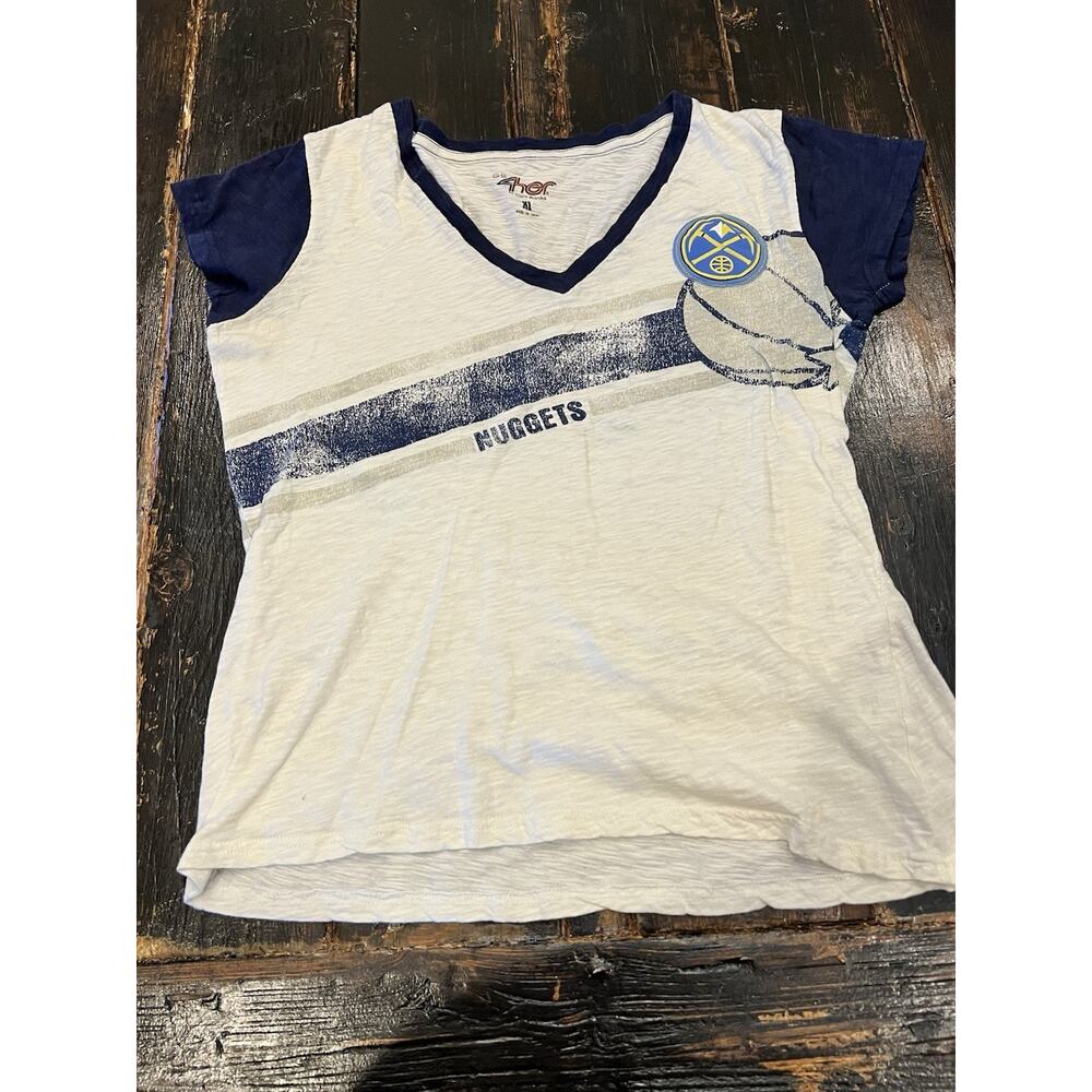 Denver Nuggets Women’s V-Neck T-Shirt G-III 4Her by Carl Banks Size XL Blue Gray